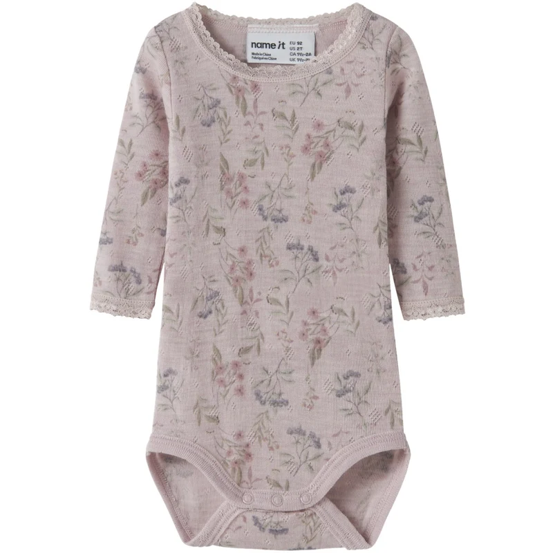 Name It Violet Ice Flowers + Leafs Nbfwang Ull Needle Ls Body Noos