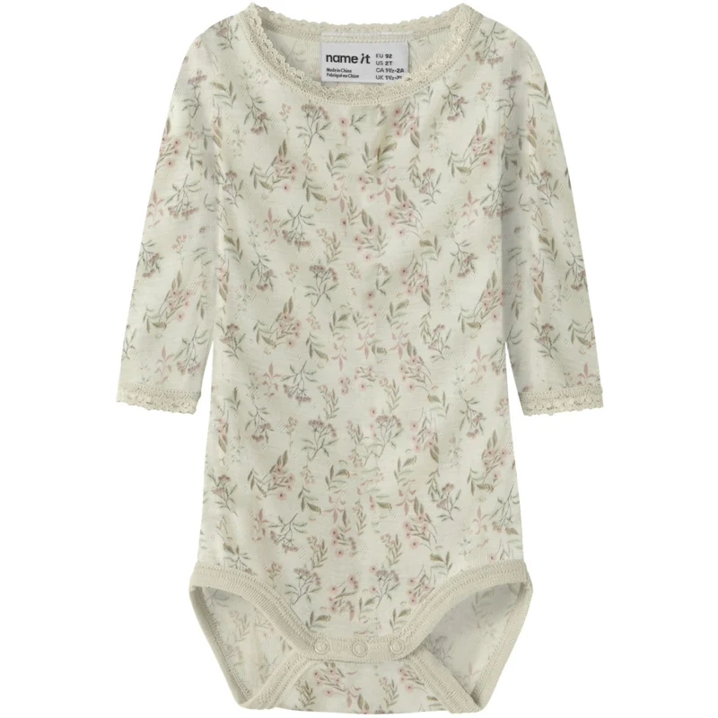 Name It Snow White Flowers + Leafs Nbfwang Ull Needle Ls Body Noos