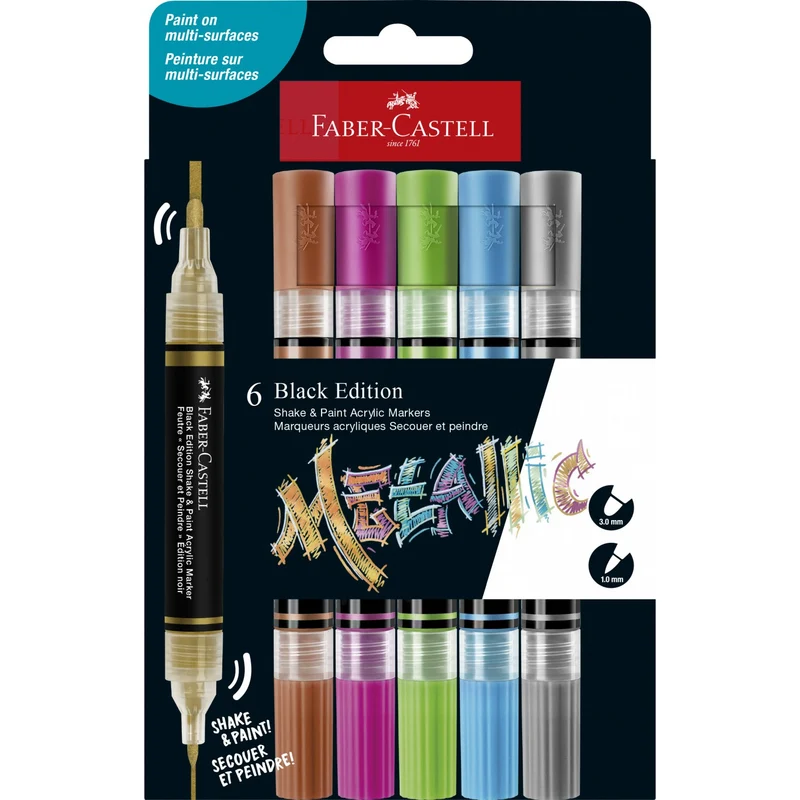 Faber-Castell akrylmarkør 6 stk metallisk