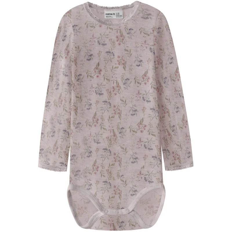 Name It Violet Ice Flowers + Leafs Nmfwang Ull Needle Ls Body