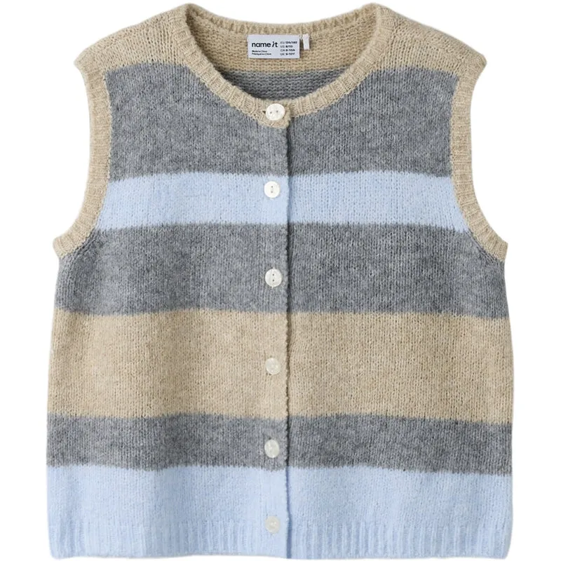 Name It Subdued Blue Nkfluci Loose Strikk Vest