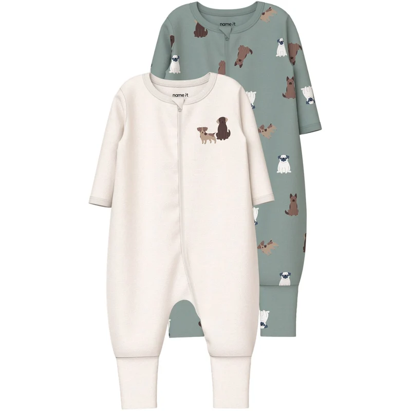 Name It Green Milieu Nbmnightsuit 2P Zip Ff Dog Noos