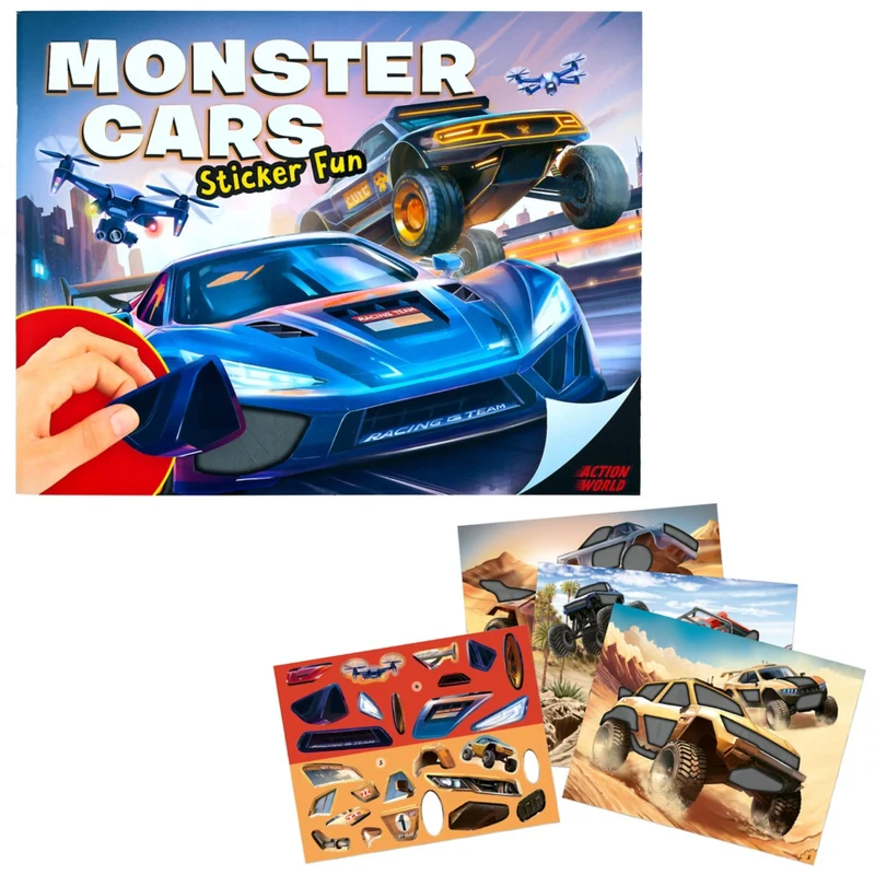 Dino World + Action Monster Cars Klistremerke Fun