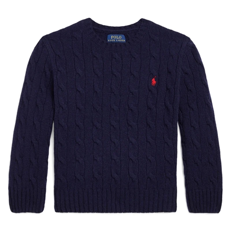 Polo Ralph Lauren Boy Long Sleeved Knit Cable Sweater Pullover Hunter Navy
