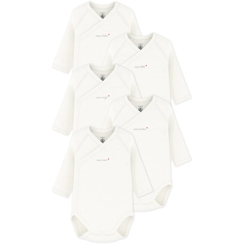 Petit Bateau White Long Sleeve Bodysuit 5-Pack