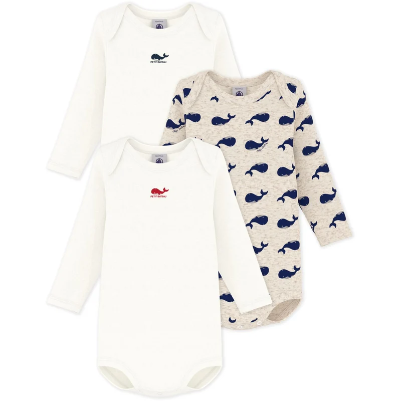 Petit Bateau Montelimar/Medieval Long Sleeve Bodysuit 3-Pack
