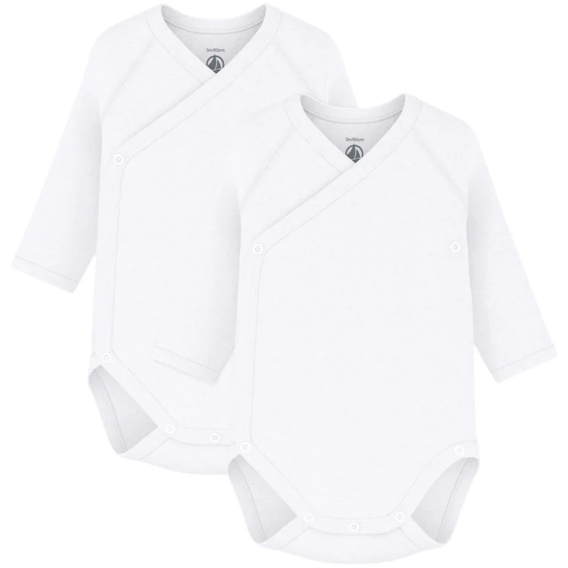 Petit Bateau Hvit Langermet Bodysuit 3-pakning
