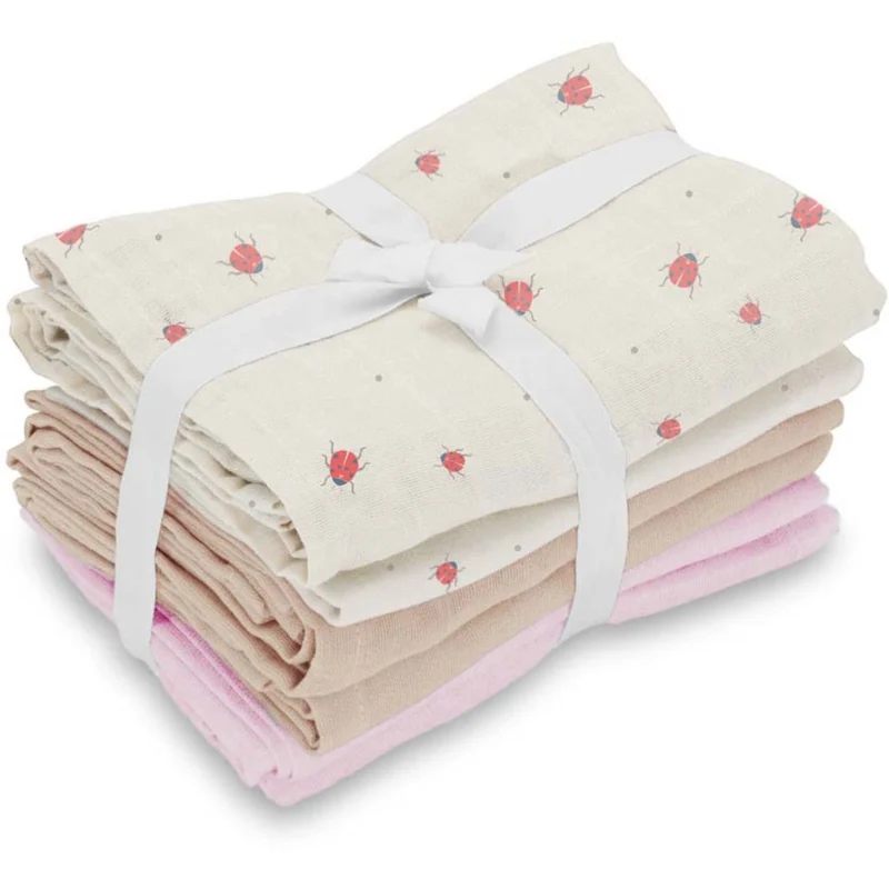 Vanilla COPENHAGEN Milk, Beige, Blue Lady Lovebug Muslins 6-Pakke