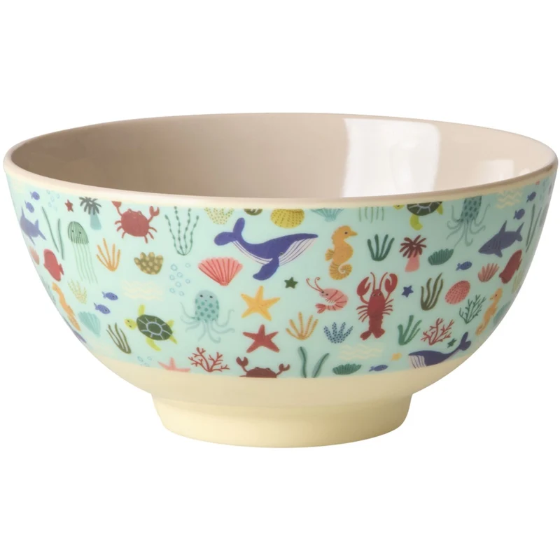 Rice Melamin Skål Med Blue Ocean Print - Medium - 700 Ml