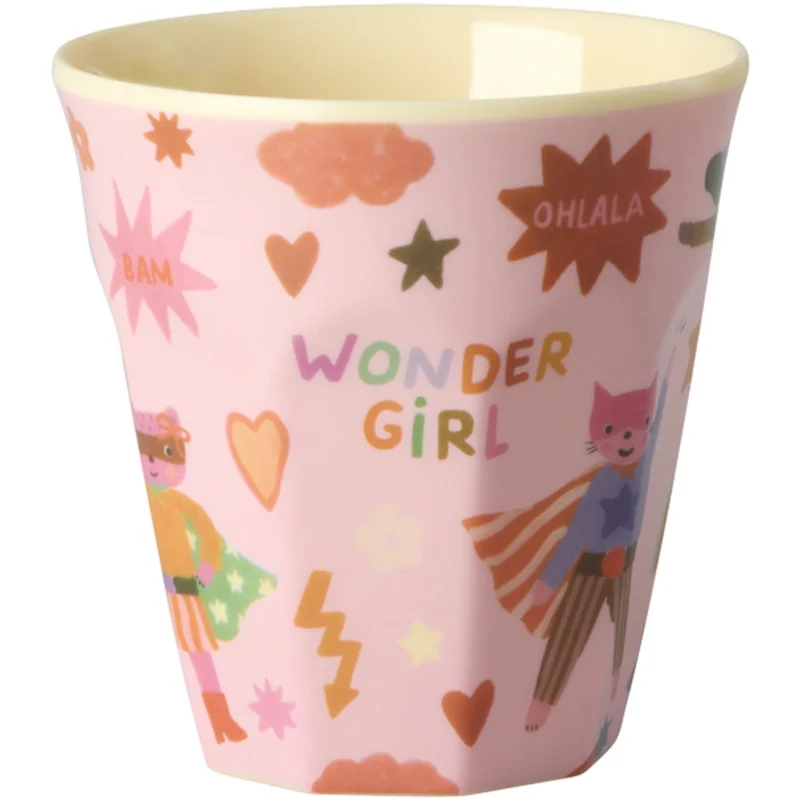 Rice Melamin Kids Kopp Med Hero Print - Small - Pink - 160 Ml