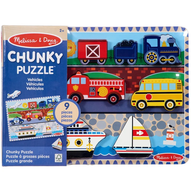 Melissa & Doug Multifarvet Puslespill - Chunky Brikker - Køretøjer