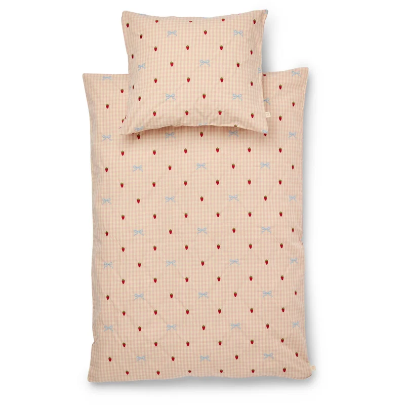 Flöss Berry/bow Gingham Dolly Bue Duvet+Pillow
