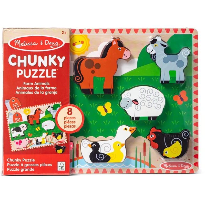 Melissa & Doug Multifarvet Wooden Chunky Puzzle Farm Animals