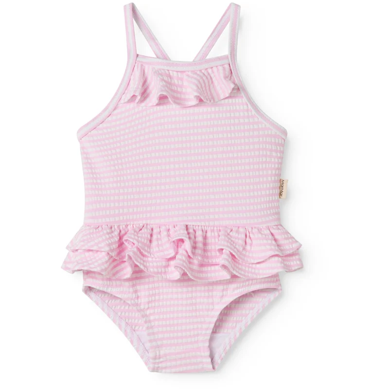 MarMar Seersucker Swim Pink Stripe Swinnie Bathing Drakt