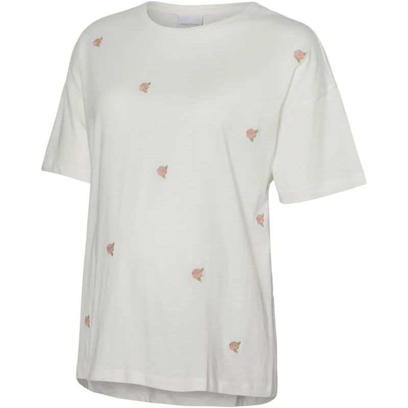 Mama;licious Snow White Small Roses Emb. Mlrosetta Ss Jrs Topp
