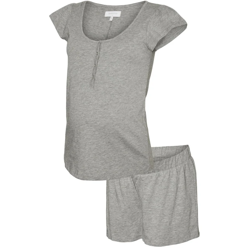 Mama;licious Light Grey Melange Mlmira Lgm Lia Caps Jrs Pyjamas 2F Noos