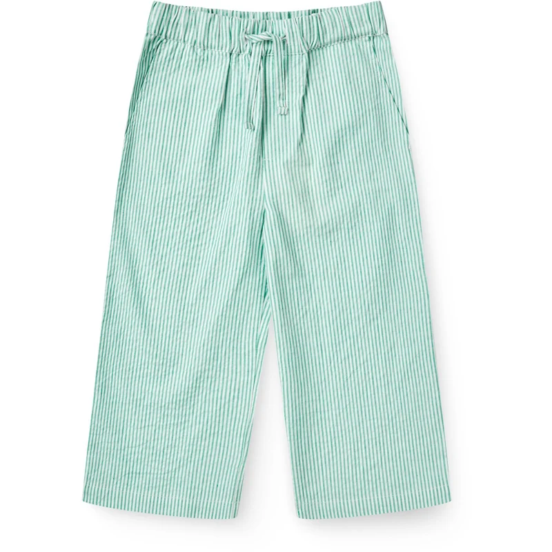 COPENHAGEN COLORS Sharp Green W Cream Stripe Seersucker Pajama Bukser