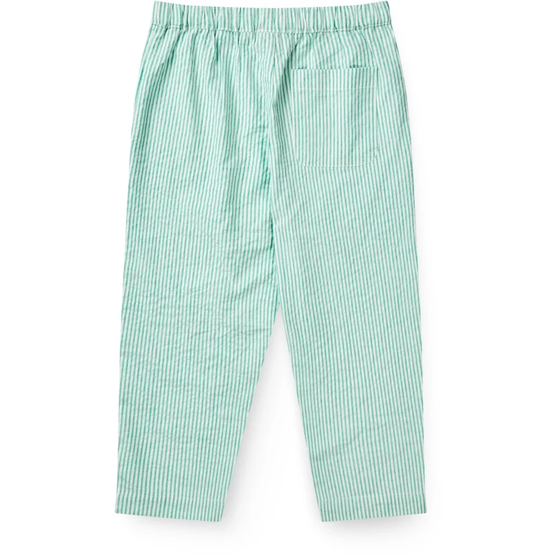 COPENHAGEN COLORS Sharp Green W Cream Stripe Seersucker Bukser