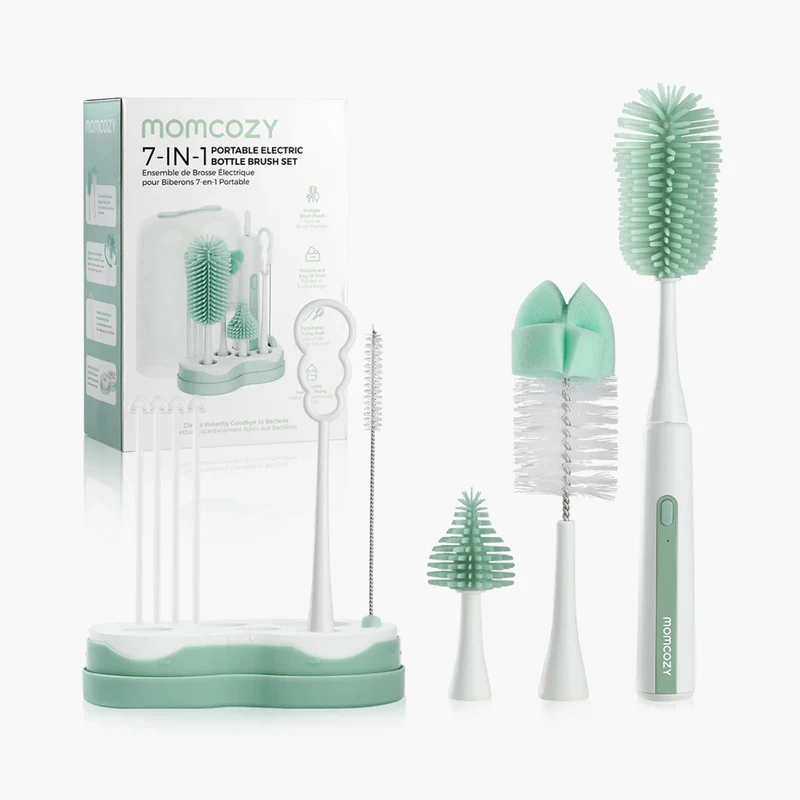 Momcozy Green LS003 7 In 1 Baby Flaske Brush Sett