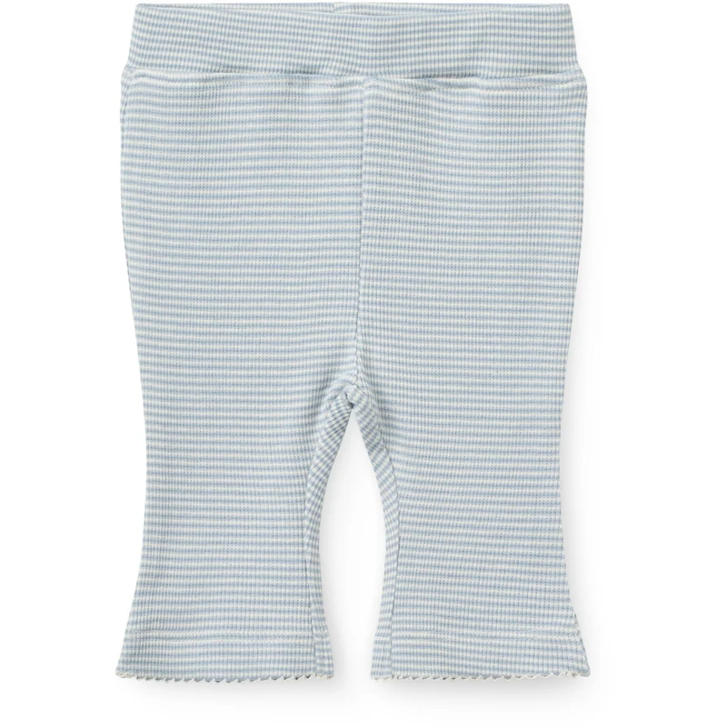 COPENHAGEN COLORS Dusty Blue Stripe Stripe Modal Rib Flare Pant W. Picot & Bue