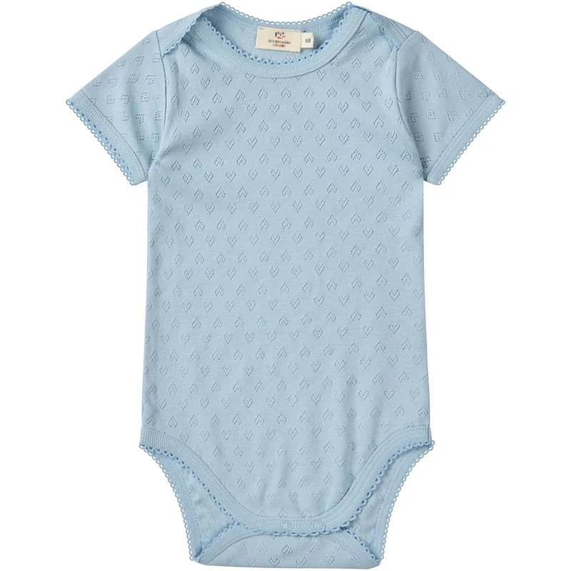 COPENHAGEN COLORS Dusty Blue Pointelle Heart Lapneck Body Ss