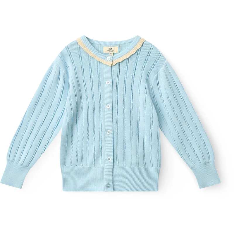 COPENHAGEN COLORS Ice Blue/Cream Comb. Strikket Pointelle Cardigan