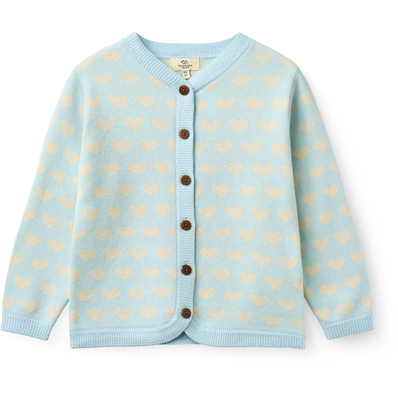 COPENHAGEN COLORS Ice Blue Comb Heart Cardigan W. Crochet Edge