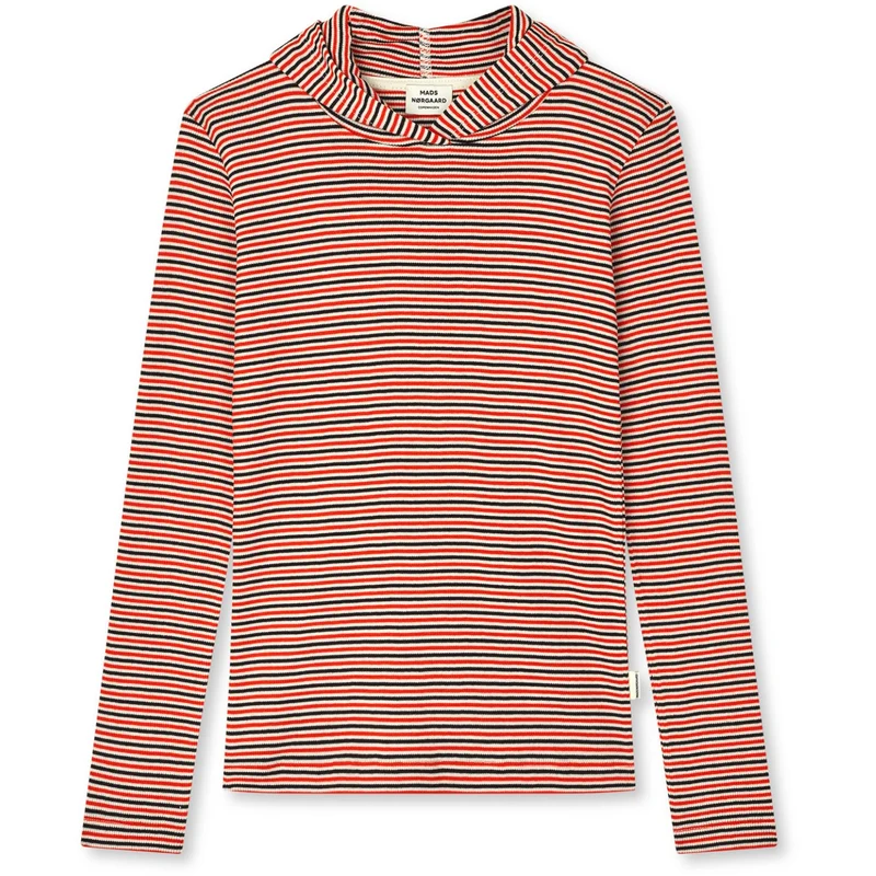 Mads Nørgaard Fiery Red/Vanilla Ice 2X2 Bomull Stripe Tally Hettegenser
