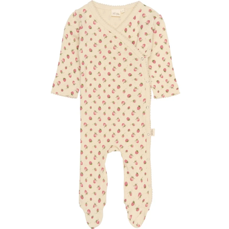 Petit Piao Fog Strawberry AOP PPDea L_S Buksedrakt Fold Feet NB