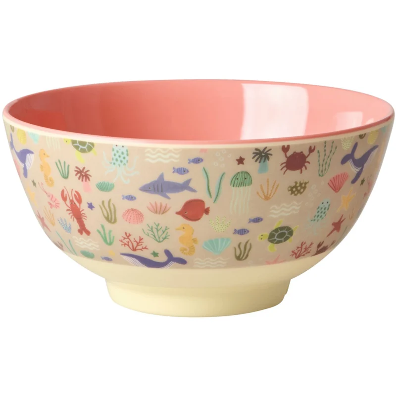 Rice Melamin Skål Med Coral Ocean Print - Medium - 700 Ml