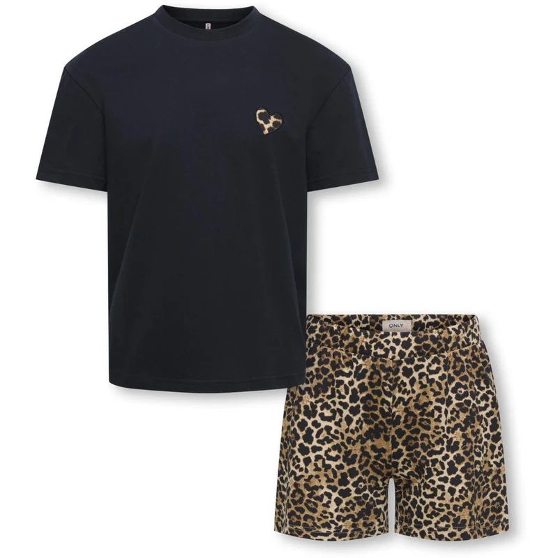 kids ONLY Black Tee Solid/Shorts AOP Leo Kogrila Nightwear AOP Top/Shorts Sett Jrs