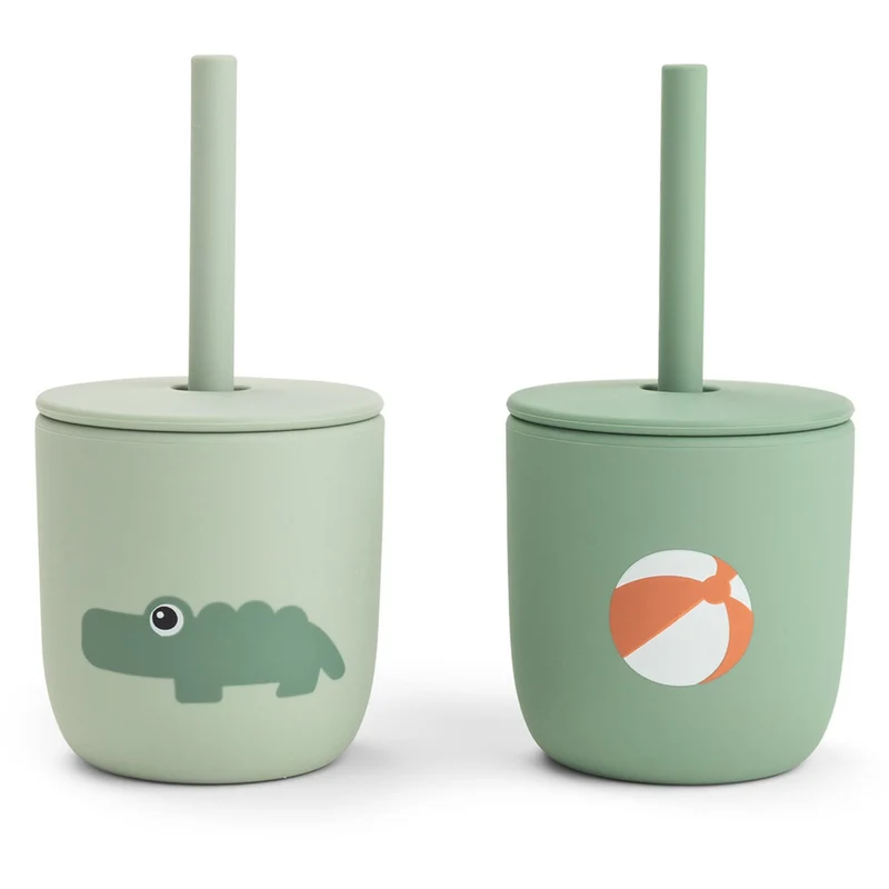 DonebyDeer Playground Green Silikon Sugerørskop 2-Pakning