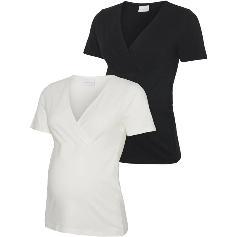 Mama;licious Black Snow White Mlkerrie Tess Ss Jrs Topp 2F 2-Pakning Noos