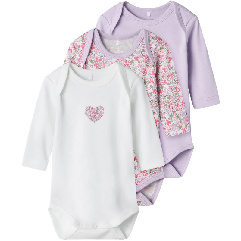 Name It Pastel Lilac Nbfbody 3P Ls Lilac Petit Flower Noos