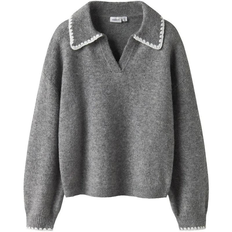 Name It Grey Melange Nkfrikasa Ls Strikk Polo