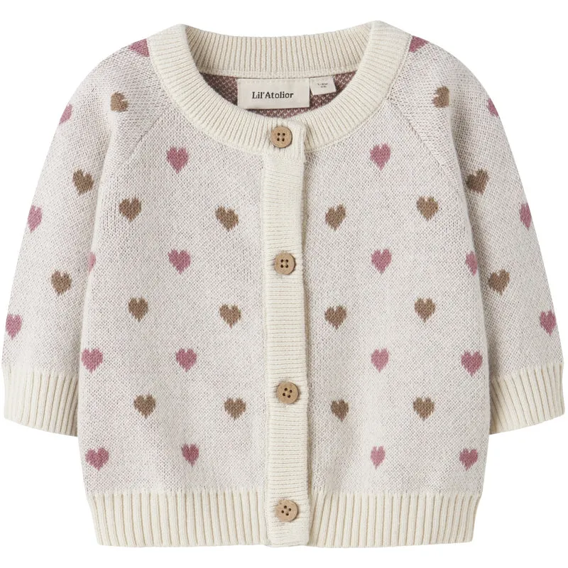 Lil'Atelier Turtledove Sepia Tint Nbfsaran Ls Strikk Card Heart Lil
