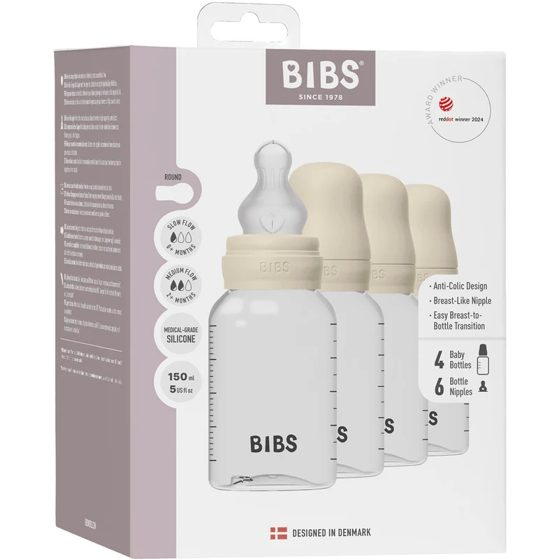 Bibs Ivory Baby Flaske Round Silikon 4-Pakke