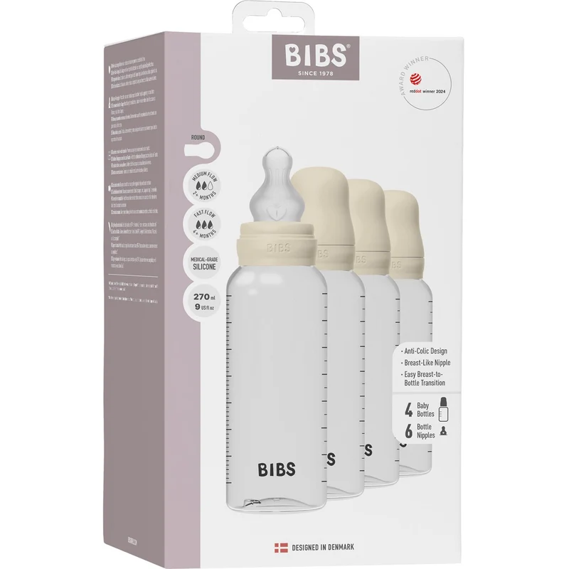 Bibs Ivory Baby Flaske Round Silikon 4-Pakke