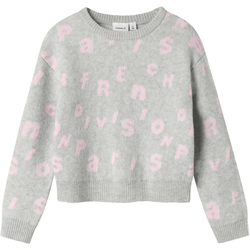 Name It Light Grey Melange Nmfoline Ls Strikk Bf