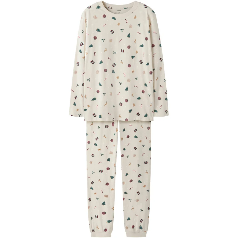 Name It Whitecap Gray Xmas AOP Nanvismas Ls Nightset Voksen