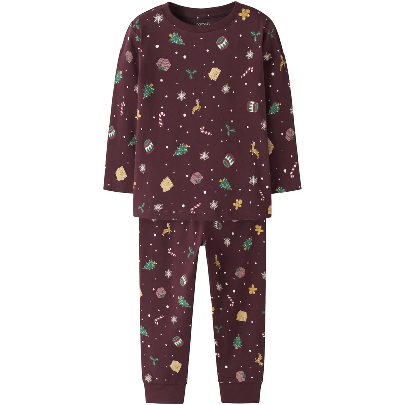 Name It Burgundy Xmas AOP Nmnvismas Ls Nightset