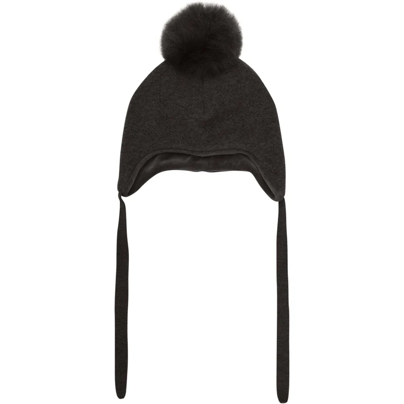 Huttelihut Dark Brown Melange Bonnet Ull Alpaca Pompom