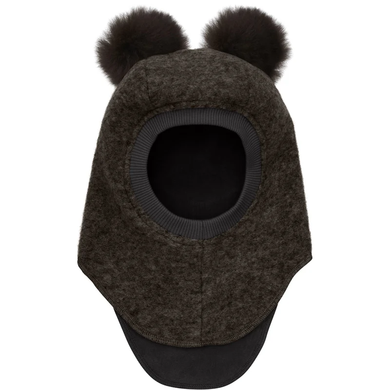 Huttelihut Dark Brown Melange Elefantlue Ull Alpaca Pompoms