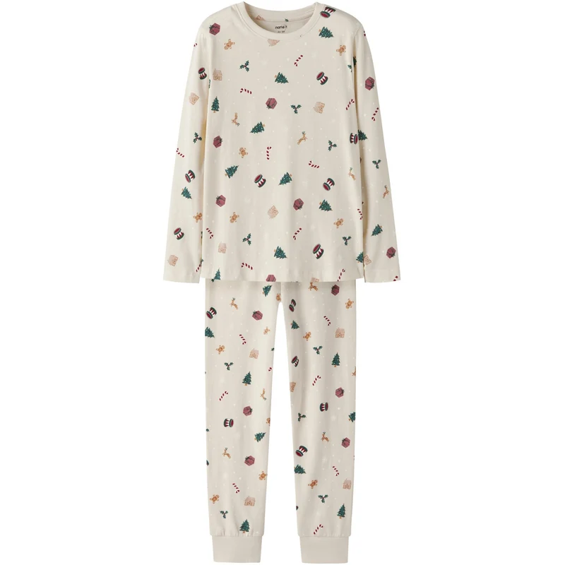 Name It Whitecap Gray Xmas AOP Nknvismas Ls Nightset