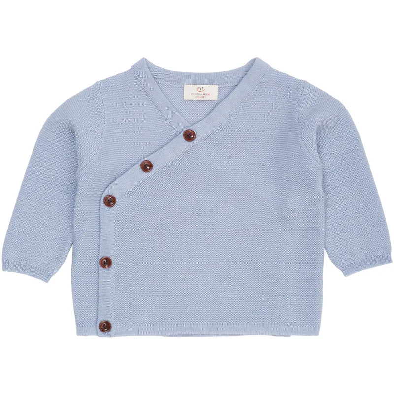 COPENHAGEN COLORS Dusty Blue Merino Baby Cross-Over Cardigan In Garter Stitch
