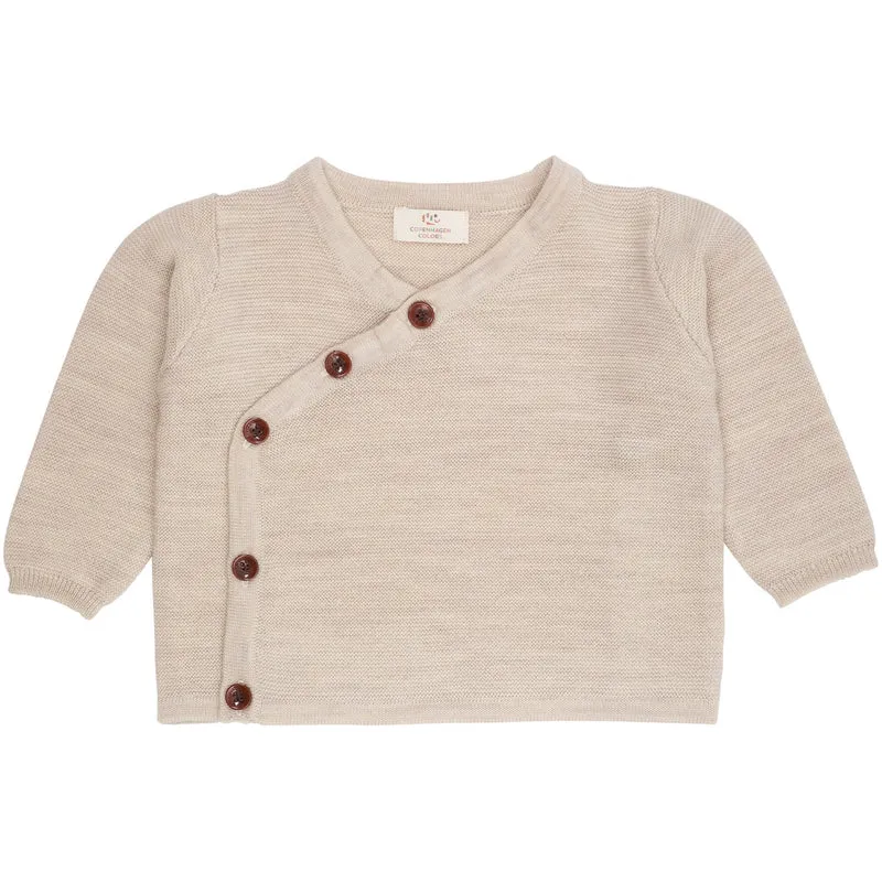 COPENHAGEN COLORS Pale Cream Mel Merino Baby Cross-Over Cardigan In Garter Stitch