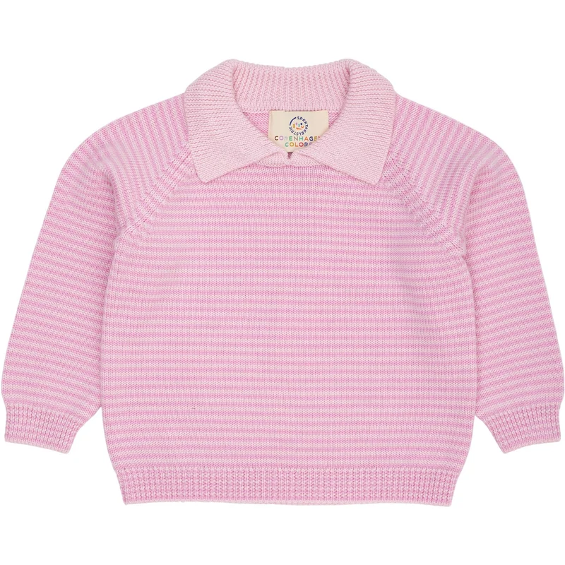 COPENHAGEN COLORS Ballerina/Syringa Stripe Merino Striped Bluse W. Halsbånd