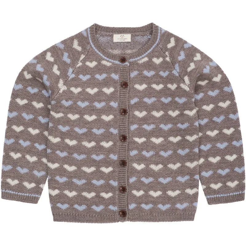 COPENHAGEN COLORS Naturalmel./Dusty Blue Comb Merino Heart Cardigan