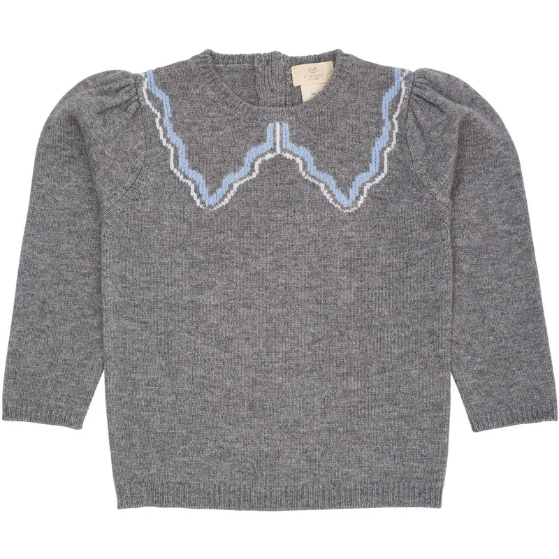 COPENHAGEN COLORS Dk Grey/Blue Comb. Cashmere Bluse W. Halsbånd Deco