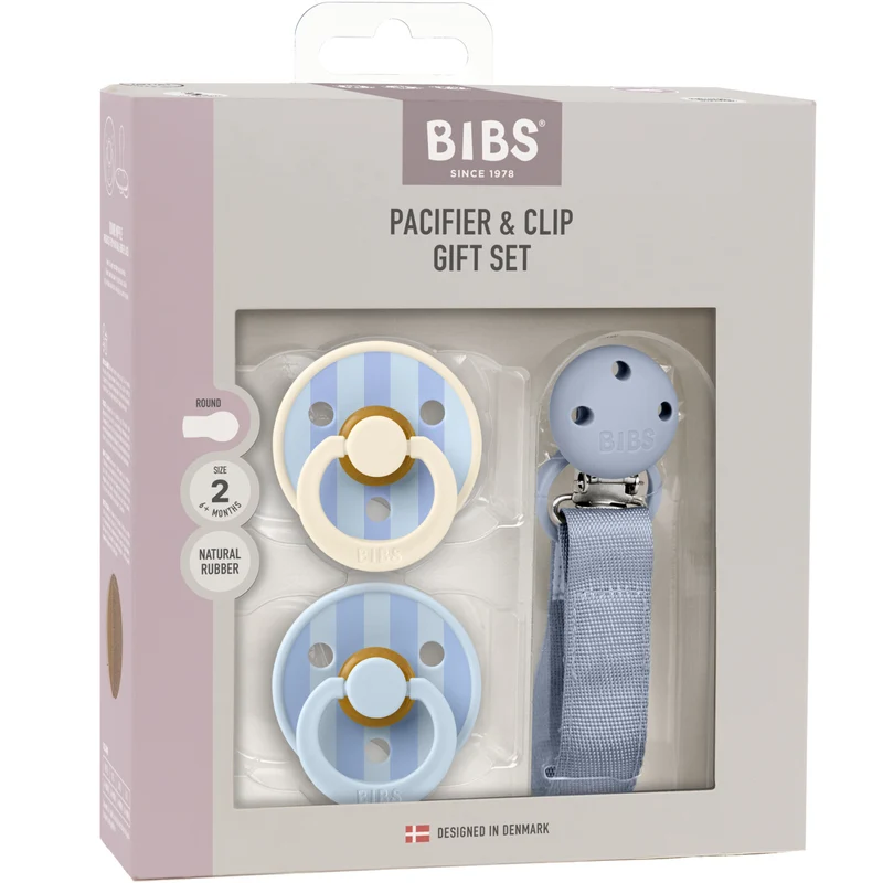Bibs Dusty Blue Smokk & Clip Gift Sett Pin & Block Latex